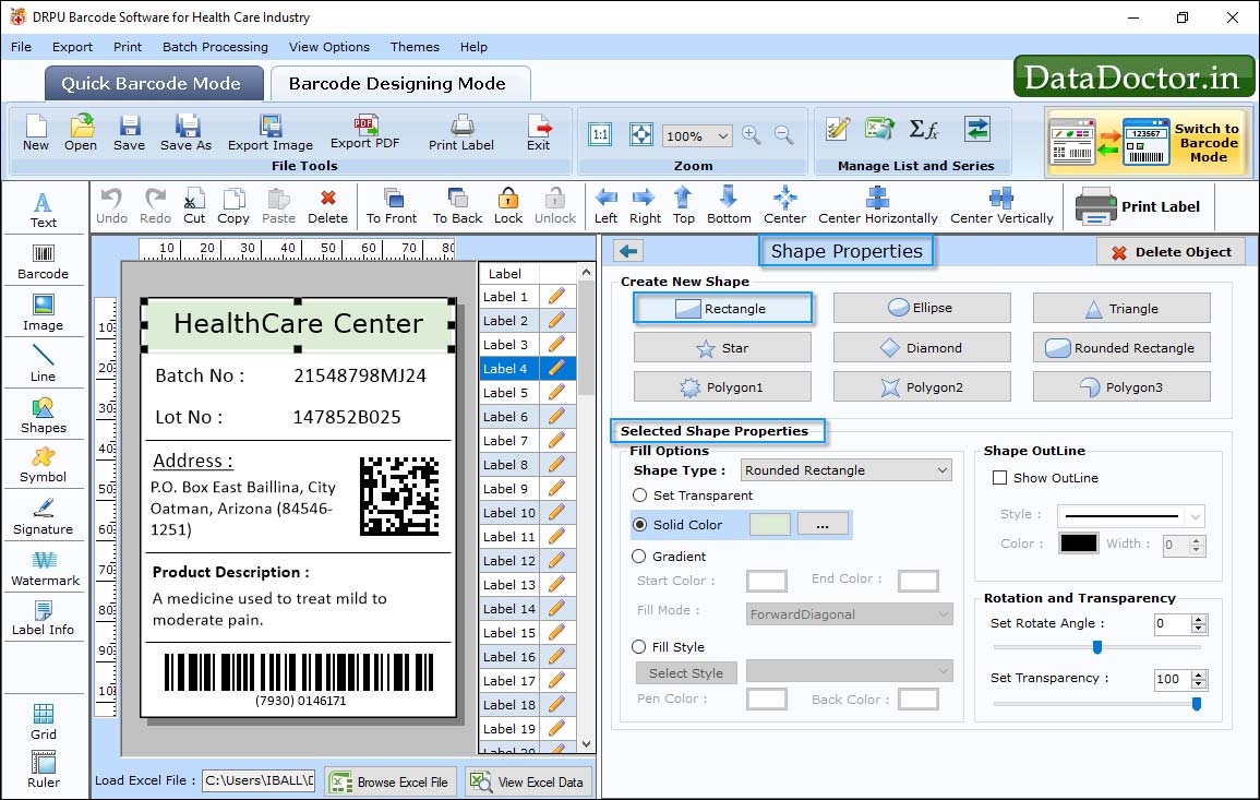 Barcode Shape properties