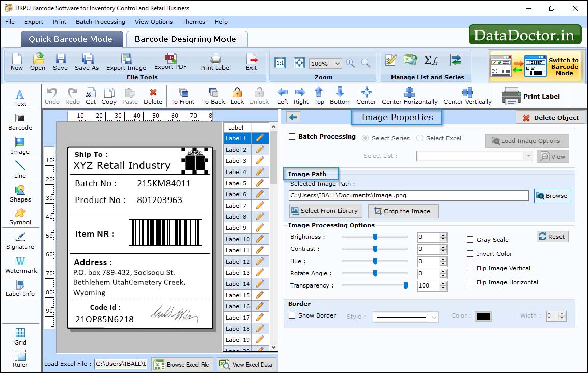 Barcode image settings