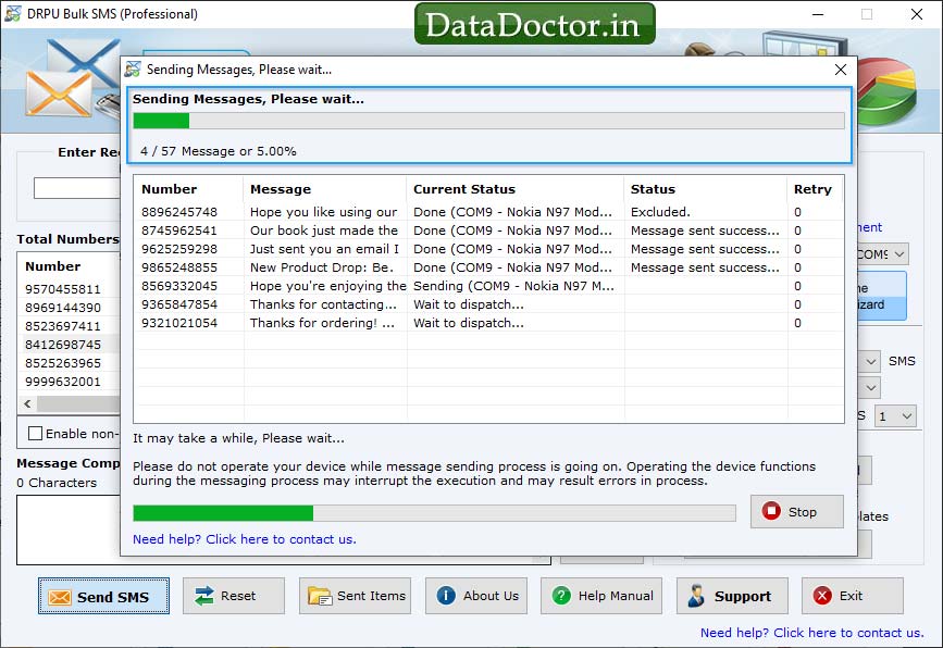 Sending SMS in progress