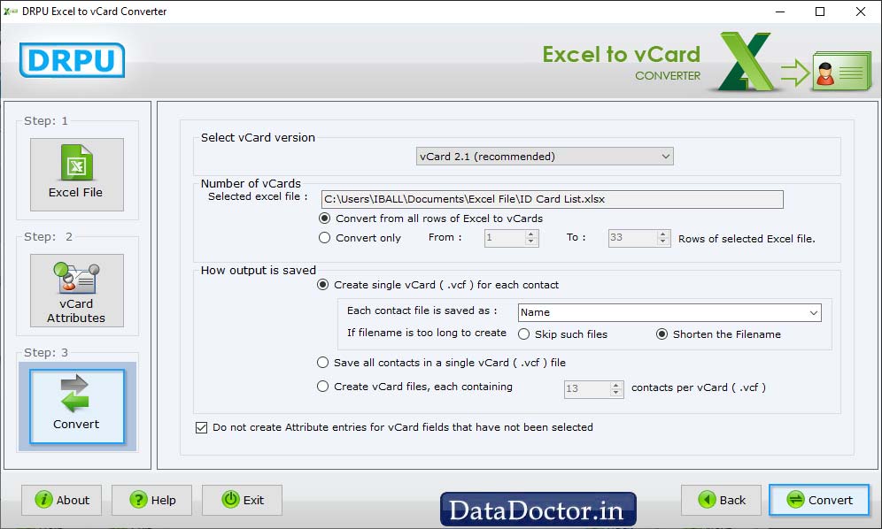 Select vCard version