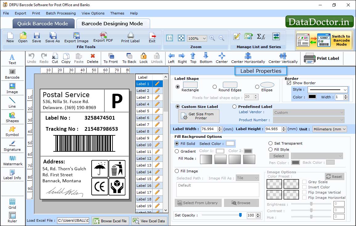 Barcode Label Maker for Post Office