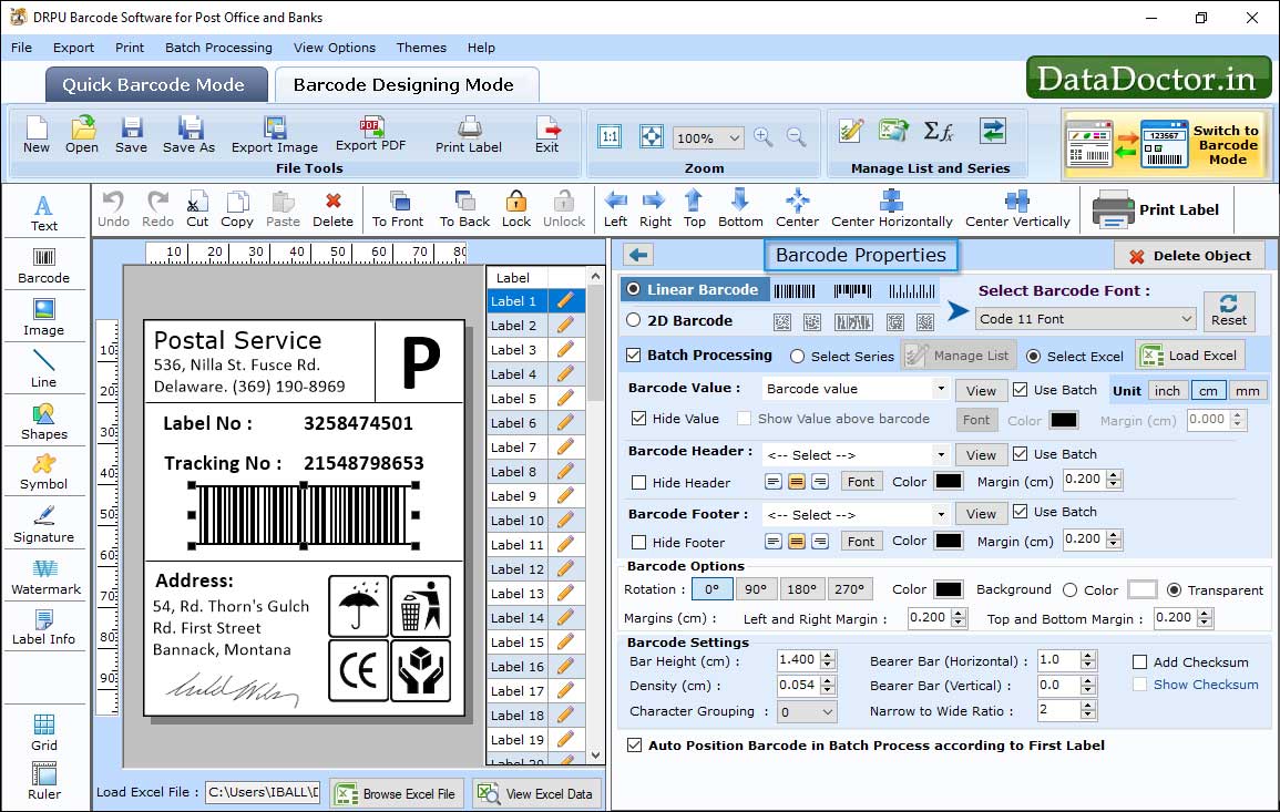 Barcode Label Maker for Post Office and Bank