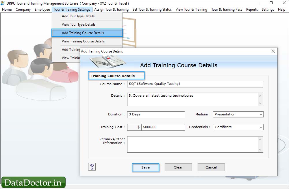 Add training course details