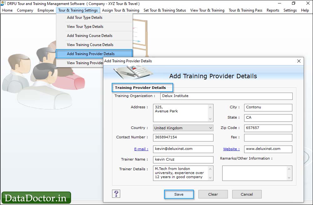 Add training provide details